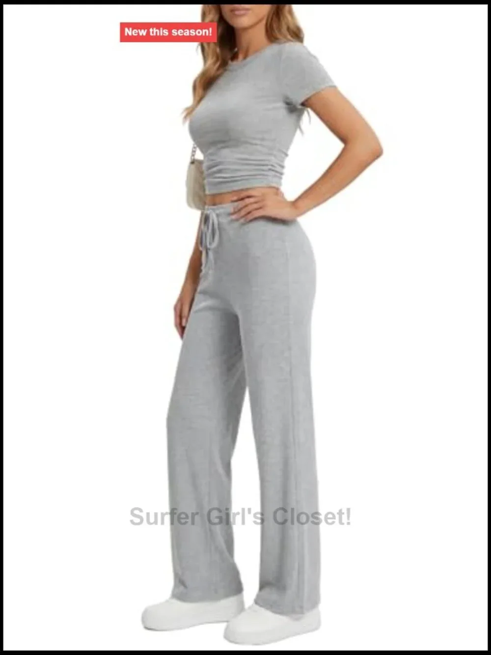 2 Piece Lounge Set Short Sleeve Crop Top Wide Leg Pants Sets